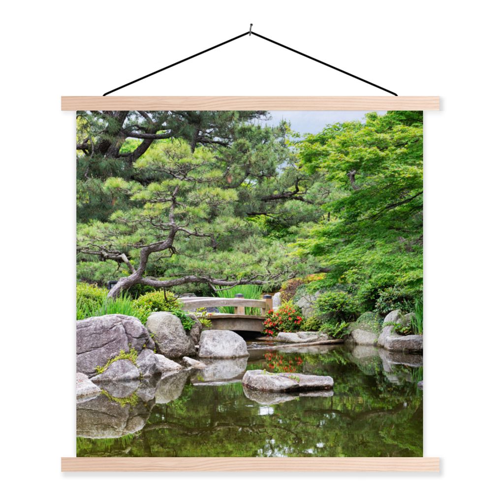 MuchoWow Textilposter Japanisch - Natur - Wasser - Steine - Bäume 40x40 cm mit holzfarbenen Rahmen - Posterleiste