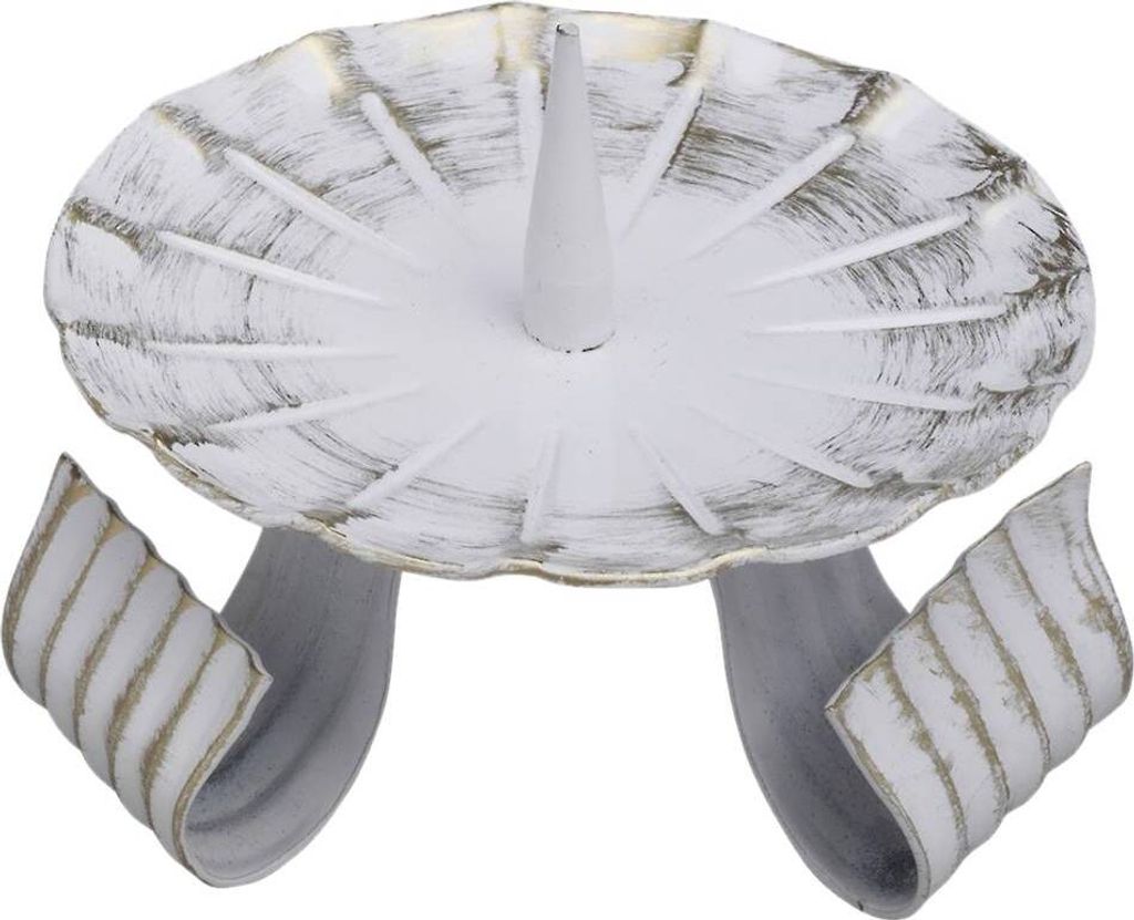 Kerzenleuchter Ø8cm Eisen Dreifußleuchter mit Dorn Altarleuchter Weiss/Gold