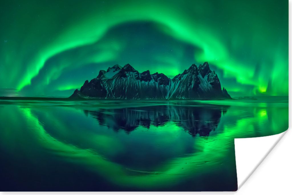 MuchoWow Poster Nordlichter - Steine - Strand - Island 60x40 cm - Schlafzimmerdekoration