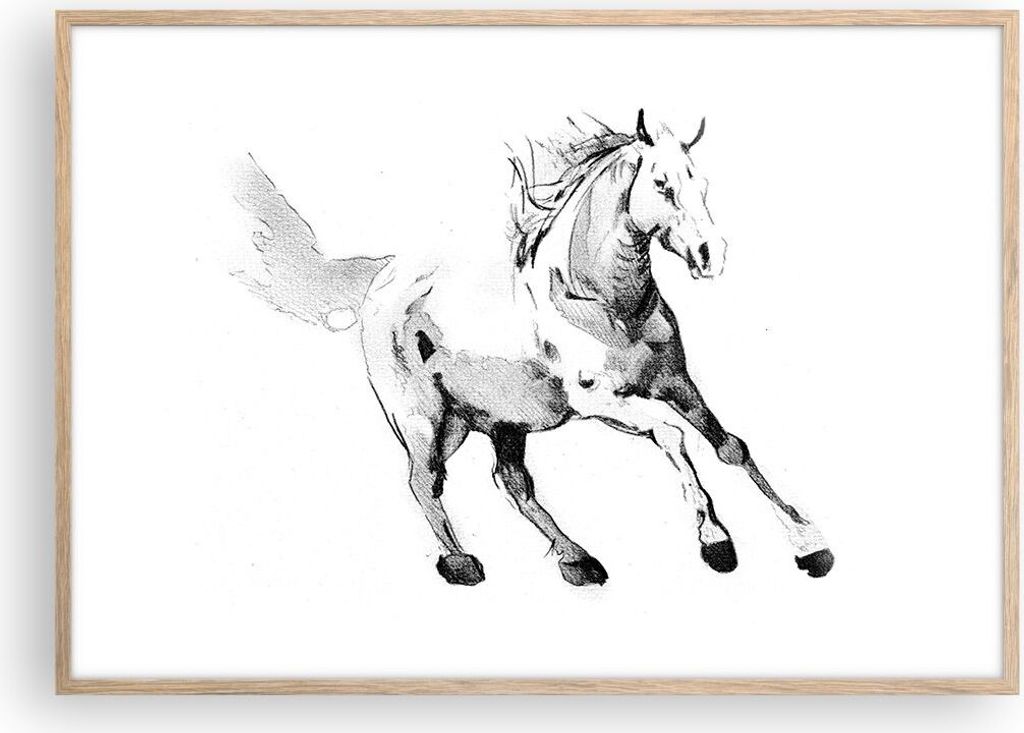 Gerahmtes Poster - Rahmen in heller Eiche - Pferd Galopp Produktbild 