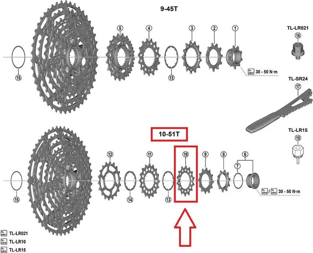 Pignon 14 dents Shimano XTR pour réparation Cassette 12V CS-M9200