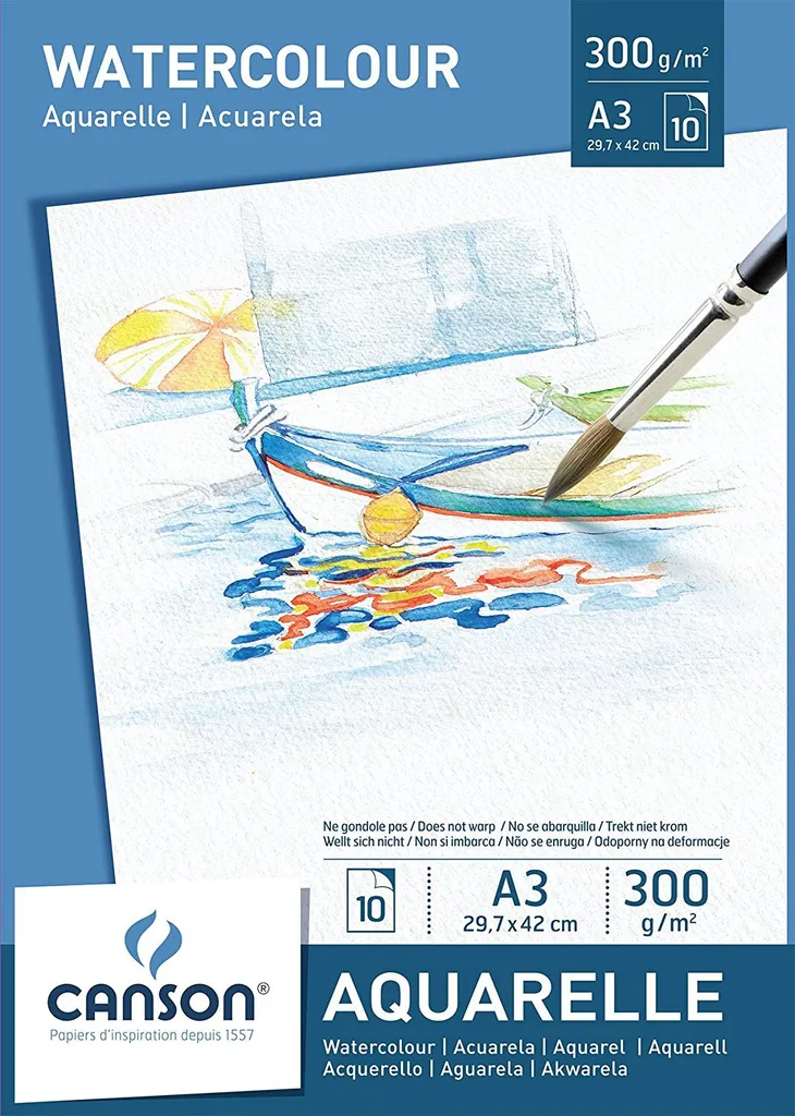 CANSON 200005790 Bloc Papier Aquarelle A3 300g blanc de haute qualité