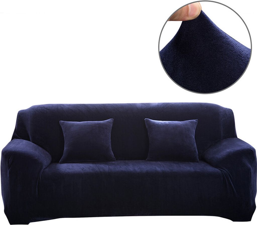 (3-Sitzer, Navy blau) Sofabezüge aus Stretch-Samt, rutschfeste Sofabezüge, Couchbezüge, elastischer Möbelschutz