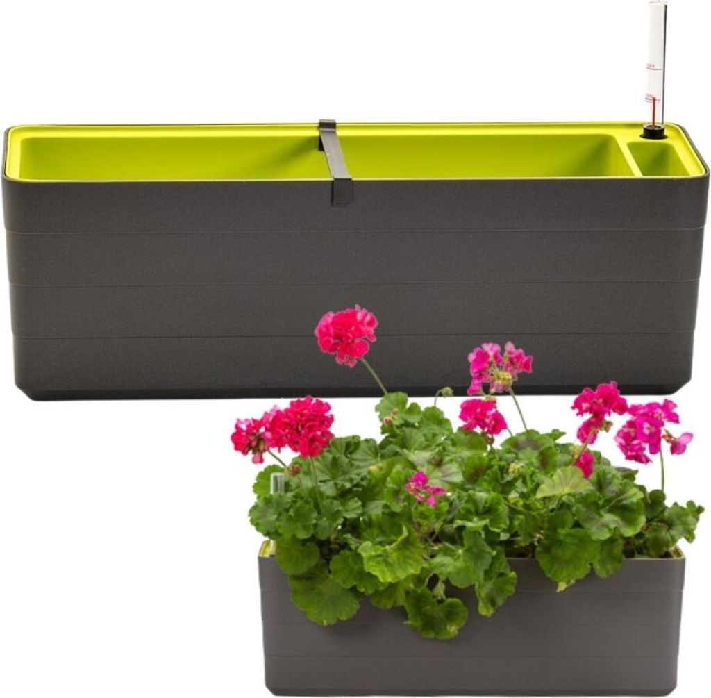 GarPet 2x Blumenkasten Mit Wasserspeicher – 50 Cm, Wasserstandsanzeiger & Bewässerungsband, Anthrazit