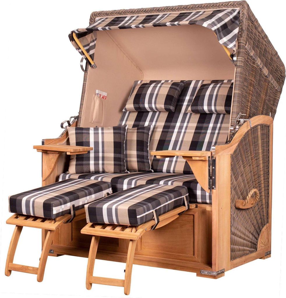 Strandkorb-Set - bene living - Schaalsee Teak - PE grau - Modell 583 - inkl. Liftersystem