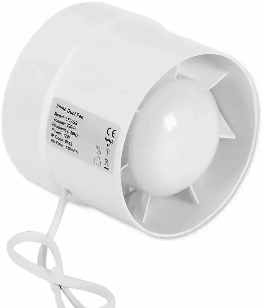 Lüfter - Rohrventilator 100 mm - 12 W 220 V - Kugellager-Motor - Abluft für Bad Küche WC - Weiß