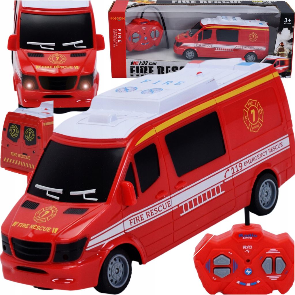 Lolex | Feuerwehr Spielzeugauto - 19 cm - Rot - RC mit Licht und Geräuschen - Perfekte Geschenkidee