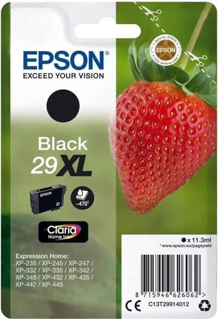 Epson Tintenpatrone, 29XL Schwarz, 11.3 ml, Claria Home Ink, Bis zu 470 Seiten, Für Expression Home XP-235, XP-445