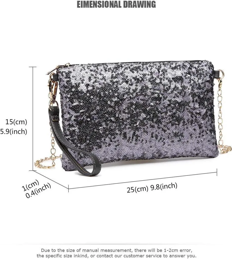 Miss Lulu Mini Pochette Paillettes Sac à Bandoulière Bleu Scintillant