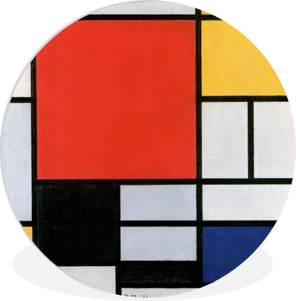 MuchoWow Rundes Wandbild - Runde Bilder Kunst - Mondrian - Alte Meister Ø 30 cm Kreis Wanddekoration Kunststoff - Wandkreis - Wandschmuck - Schl...
