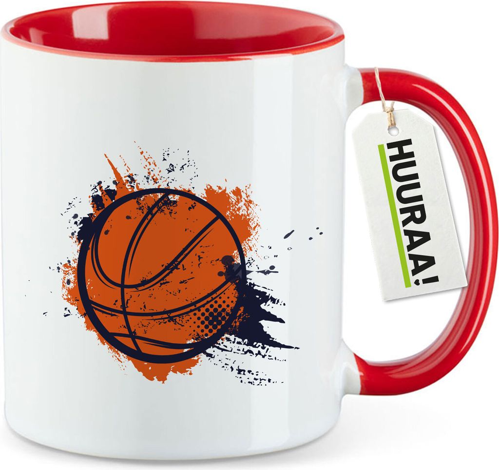 Huuraa Kaffeetasse Basketball bunt 330ml Rot Keramik Kaffeebecher Geschenkidee