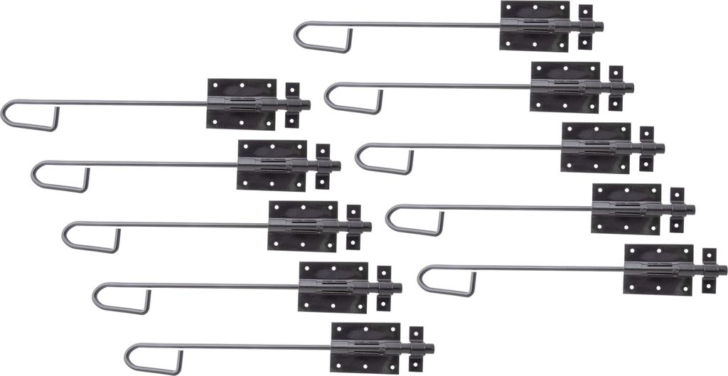 Alberts 863319 Bolzen-Schlossriegel, mit befestigter Schlaufe, schwarz kunststoffbeschichtet, Platte 90 x 67 mm, Bolzen Ø13,5 x 400 mm, 10er Set