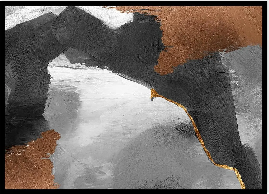 Poster Abstrait 50x70cm Minimaliste - Tons Neutres Noir Blanc et Marron