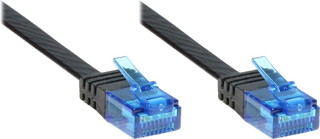 Patchkabel, Cat. 6a, U/UTP, FLACHKABEL, 500 MHz, schwarz, 0,5m, Good Connections