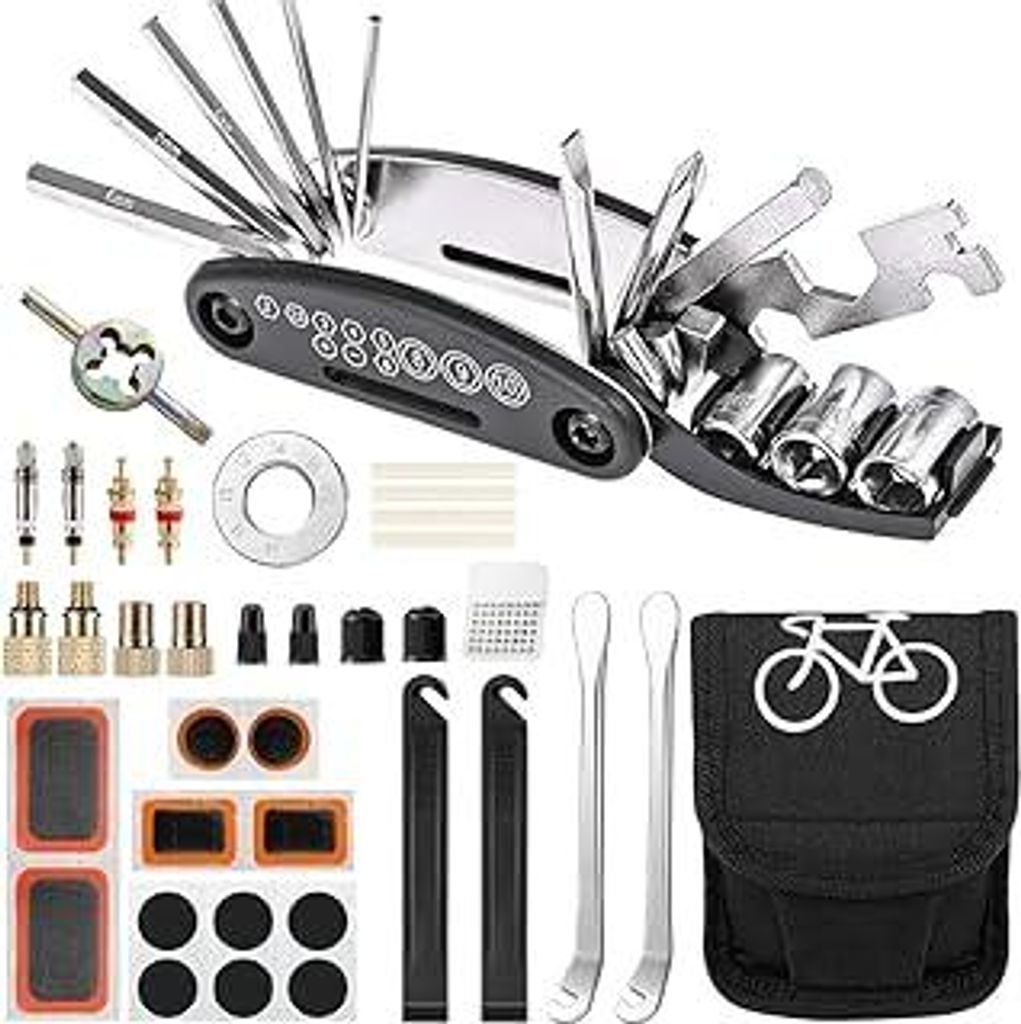 Fahrradflickzeug Set, 17 in 1 Fahrradwerkzeugset abziehbar, Fahrrad Reparaturset Multitool Satteltasche, Fahrrad Reparaturset Multitool Satteltasch...