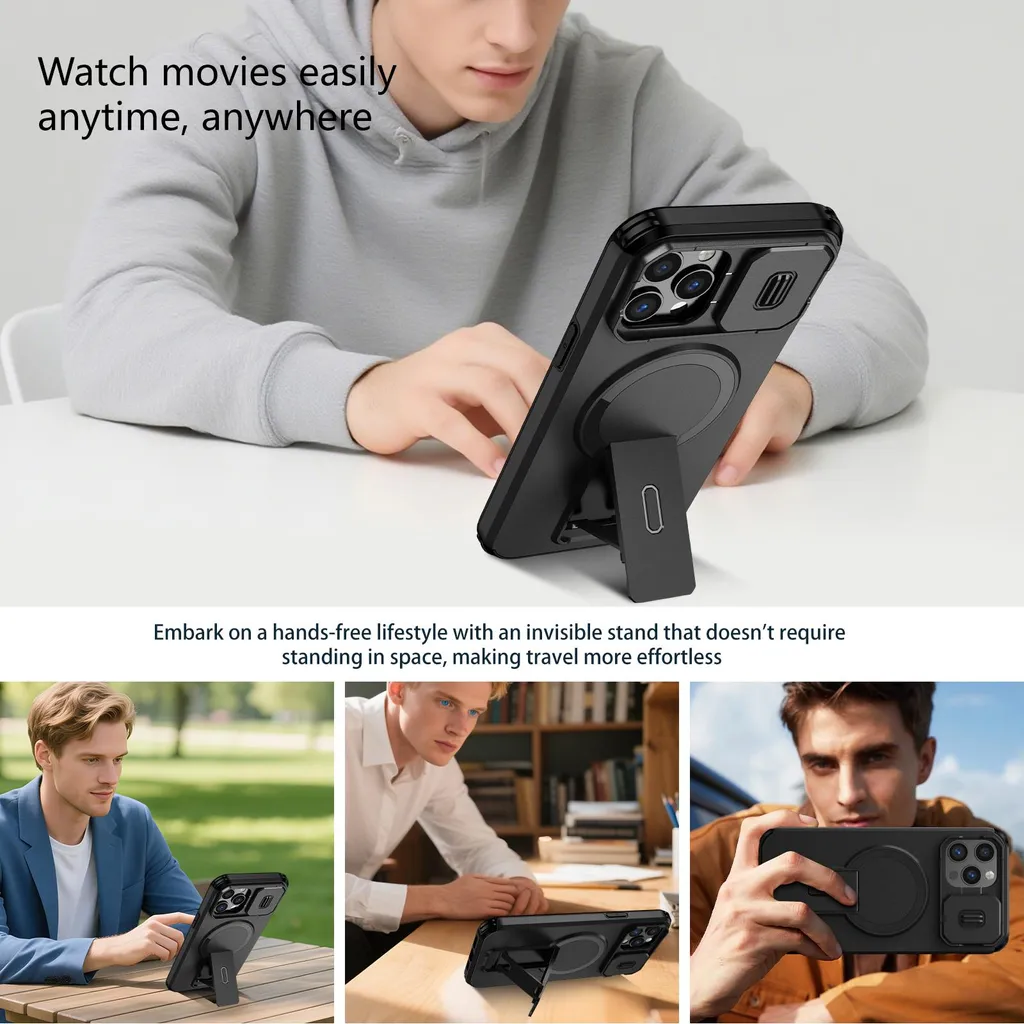 Cover iPhone 12 Pro Max Nera con Supporto e Protezione Fotocamera - 5