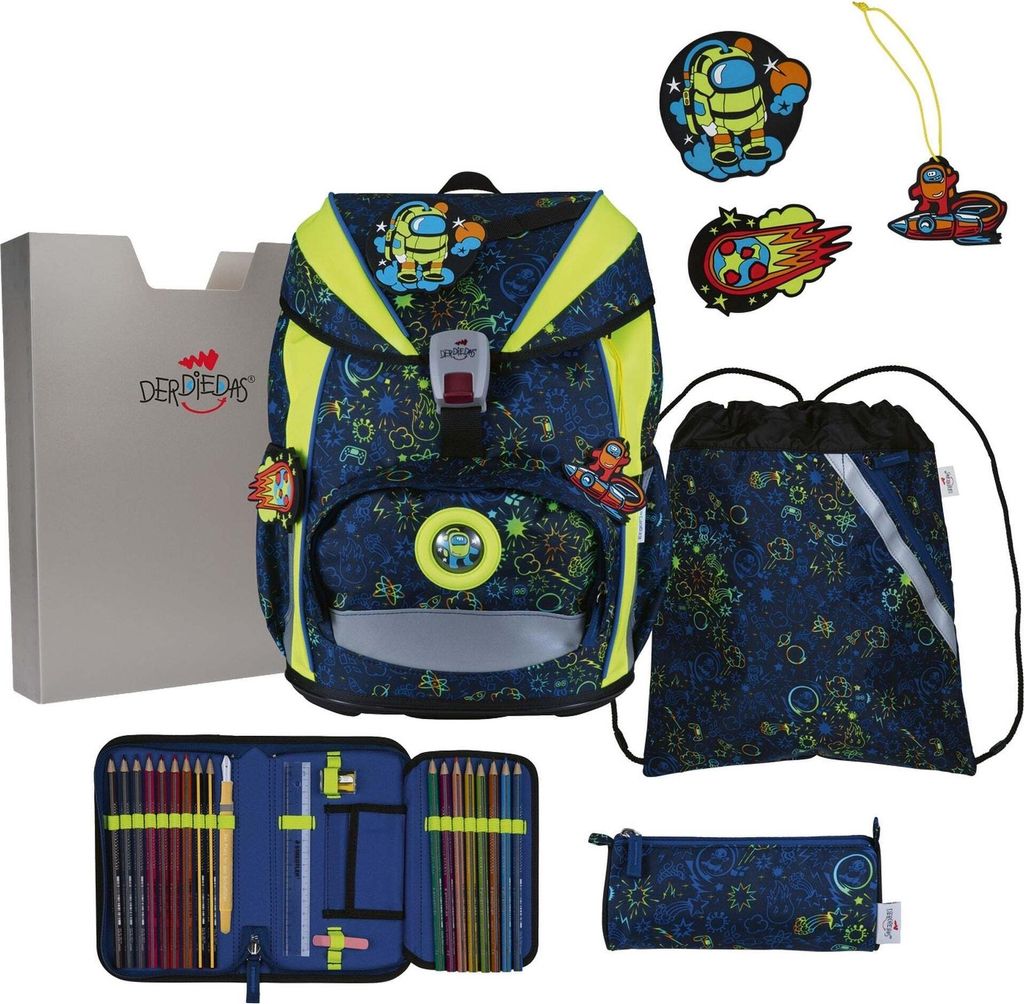 DerDieDas Schulranzen-Set ErgoFlex Light Neon Crazy
