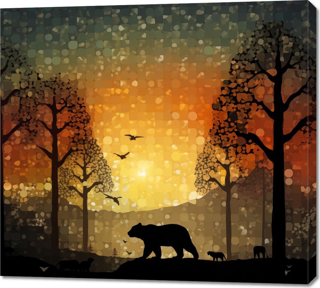 Bild 100x90cm Sonnenuntergang im Wilden Wald