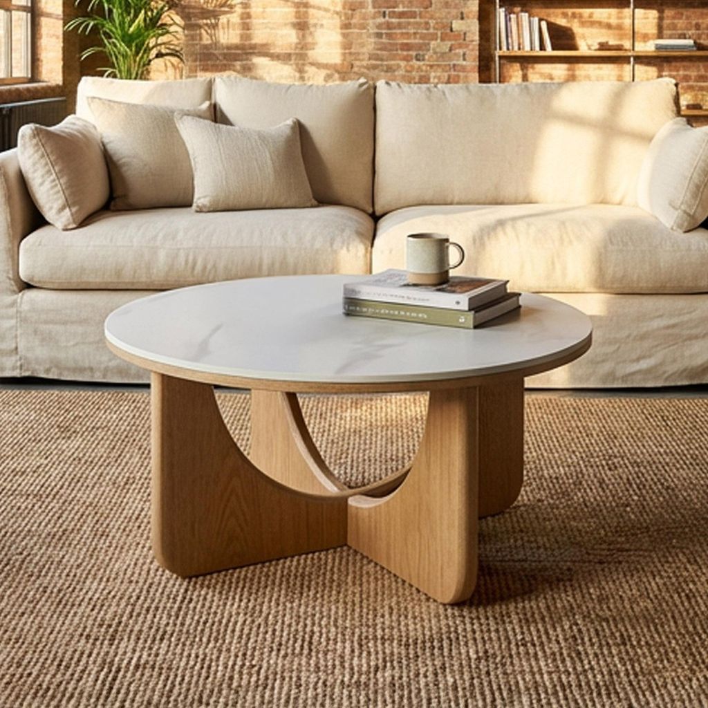 riess-ambiente Runder Couchtisch ENSO 80cm weiß natur Produktbild 