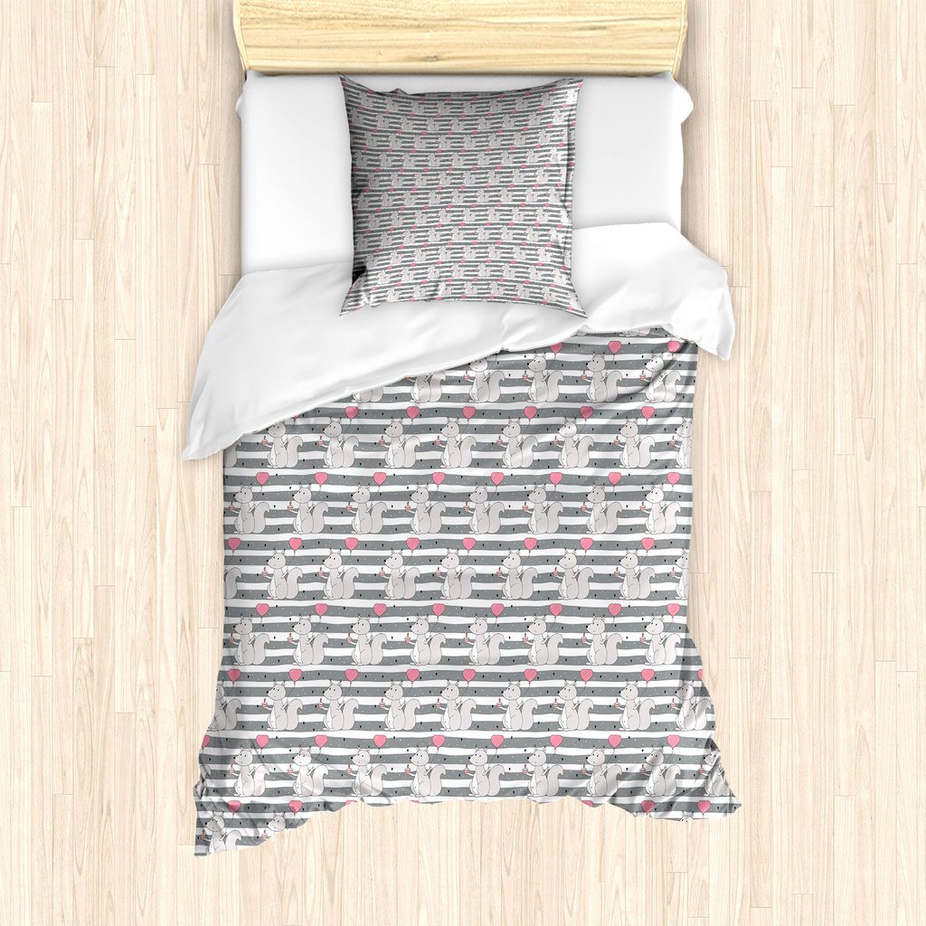 ABAKUHAUS Tier Bettbezug Set für Einzelbetten, Eichhörnchen mit Geburtstagstorte, Milbensicher Allergiker geeignet mit Kissenbezug, 135 cm x 200 ...