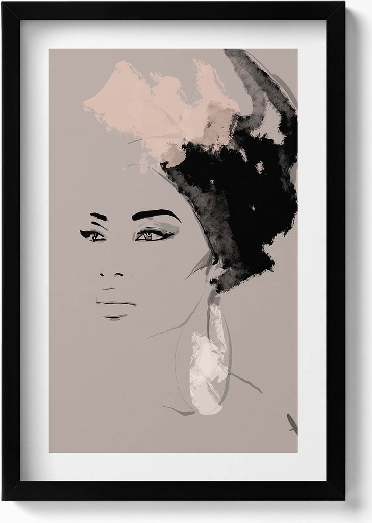 Abstraktes Porträt einer Frau– Wandbild mit Rahmen – Gerahmtes Bild – Wanddekoration – 40x60 cm – Schwarz