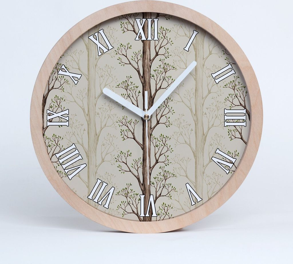 Holzuhr 30fi cm wanduhr - weiße Spitzen - Bäume