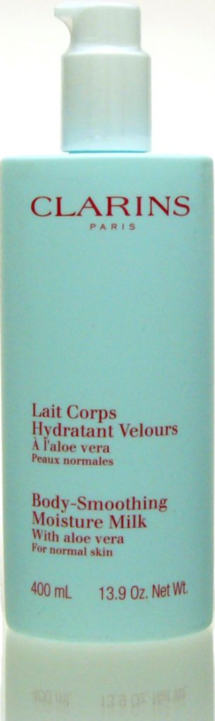 A product shot of a Clarins body lotion bottle.