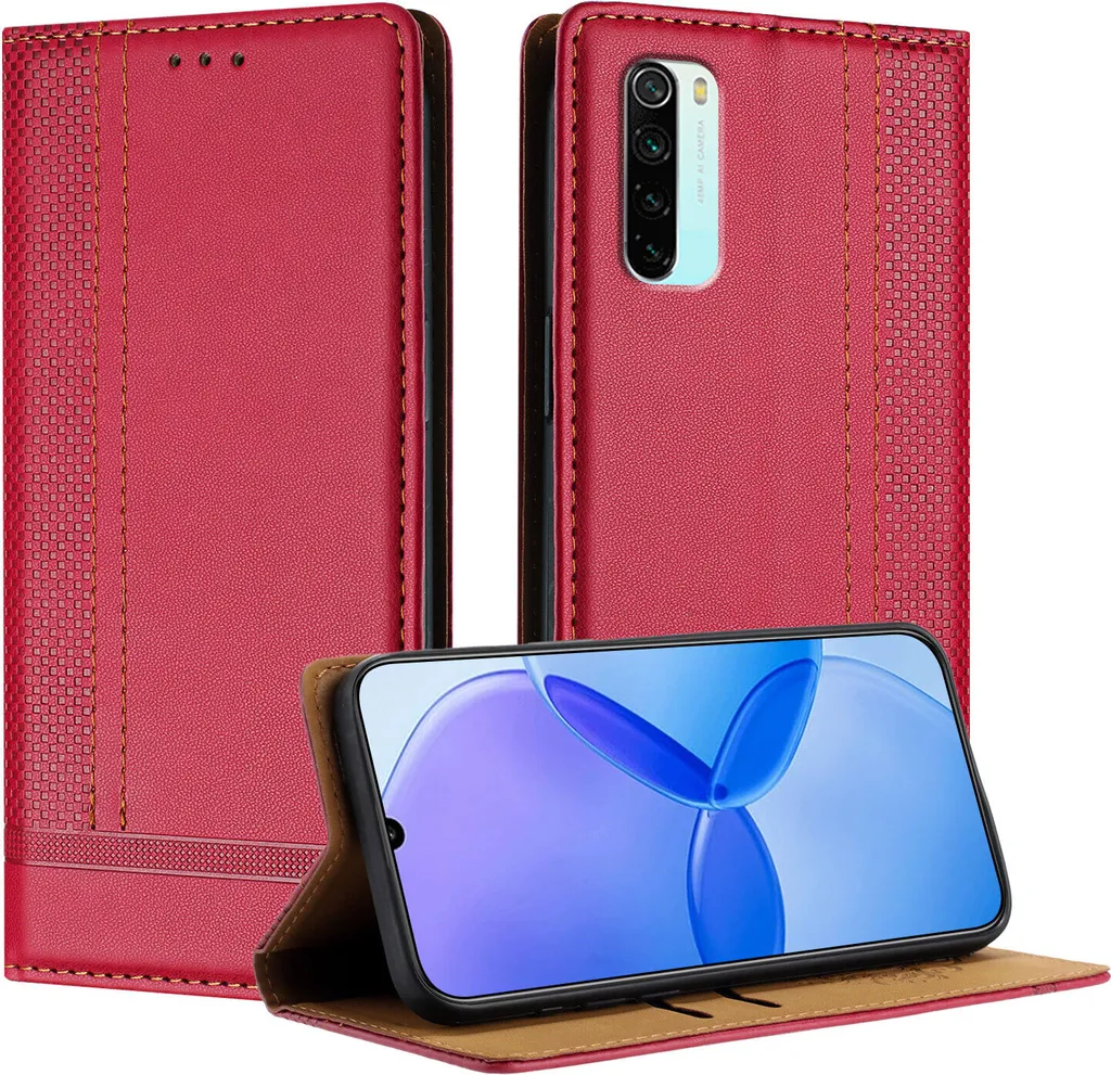 Cover Wallet per Redmi Note 8 Rossa - Flip Case Pelle con Supporto