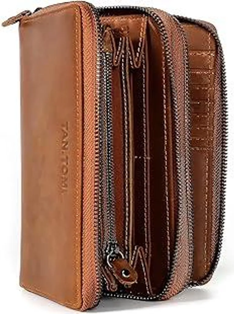 TANTOMI Portafoglio Donna Pelle: Doppia Zip, RFID e Maxi Organizzazione