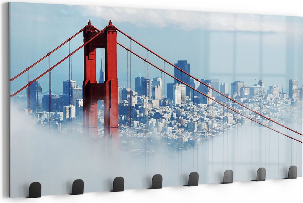 DEQORI Kleiderhaken Glas 60x30 cm 'Brücke im Nebel' Wand Garderobe beschreibbar Paneel