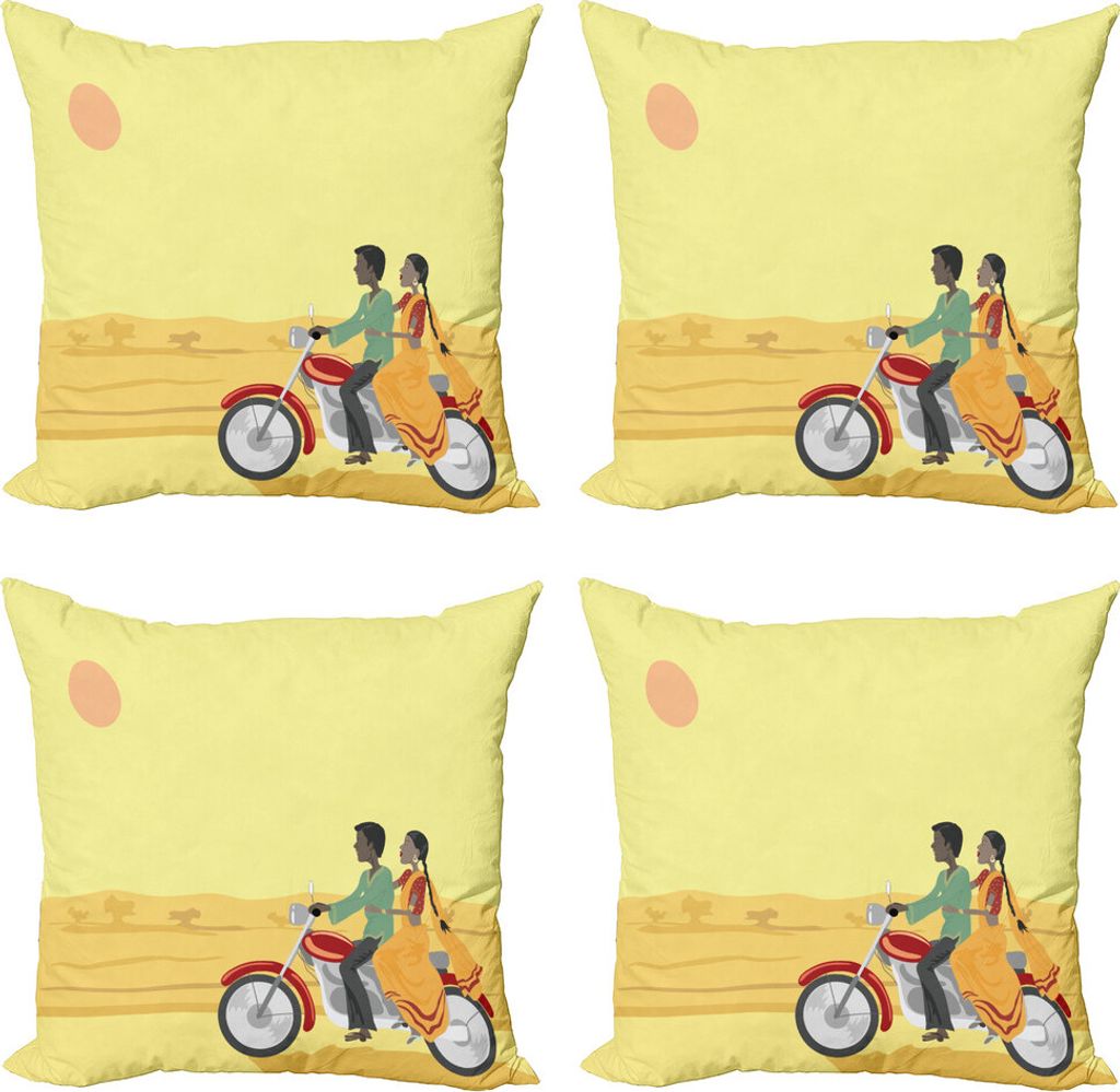 ABAKUHAUS Motorrad Kissenbezug Set (4 Stück), paar-Sonnenuntergang, Moderner Doppelseitiger Digitaldruck, 50 cm x 50 cm, Mehrfarbig