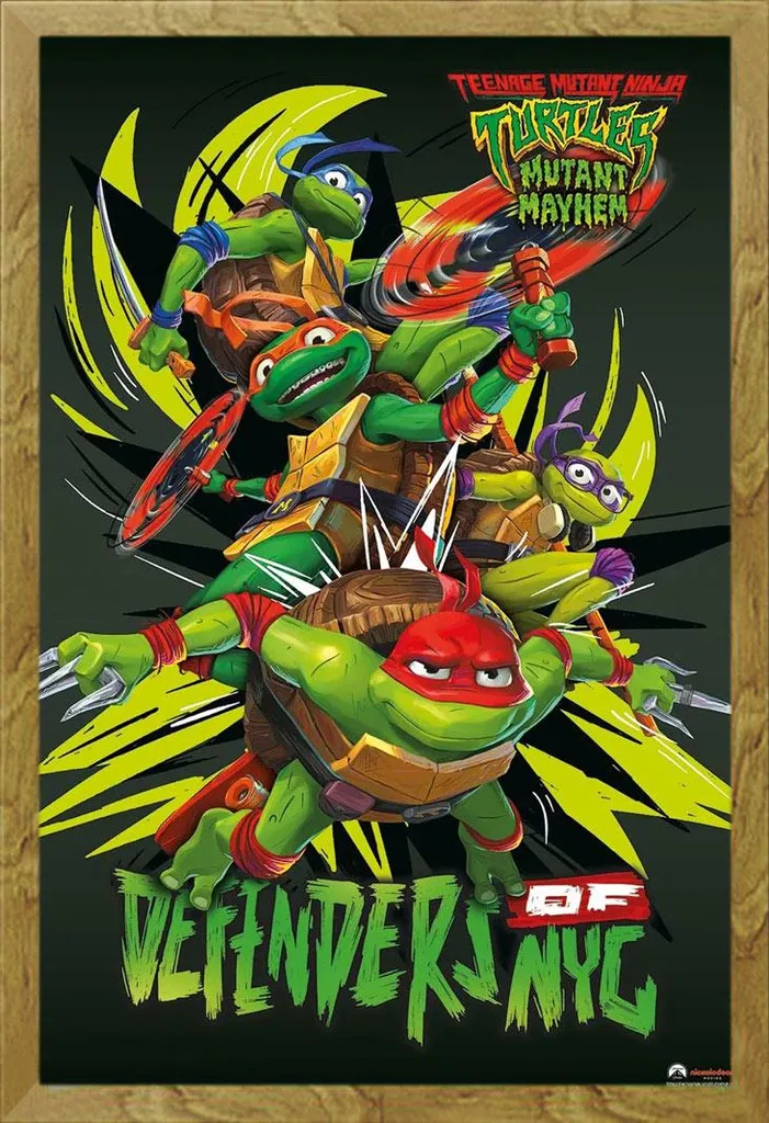 Quadro TMNT Mutant Mayhem Cornice Rovere 61x91.5 Protezione Acrilico