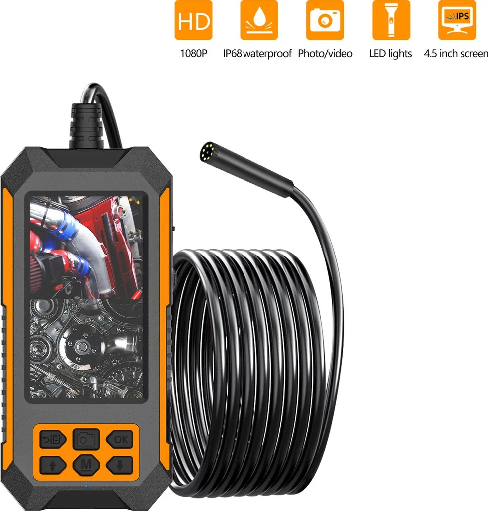 Borescope étanche IP68 avec caméra serpent 33FT et 8 LED ajustables
