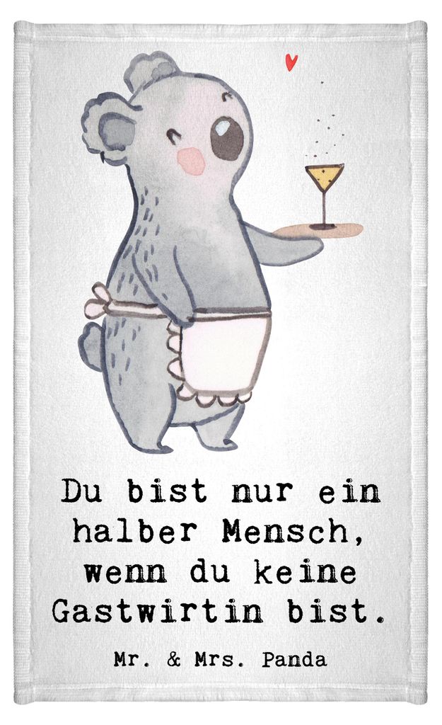 Mr. & Mrs. Panda Handtuch Gastwirtin Herz - Weiß - Geschenk, Mini-Handtuch, Klein, Witzig, badezimmer, Bar, Kneipe, Gästetuch, Gaststätte, baumw...