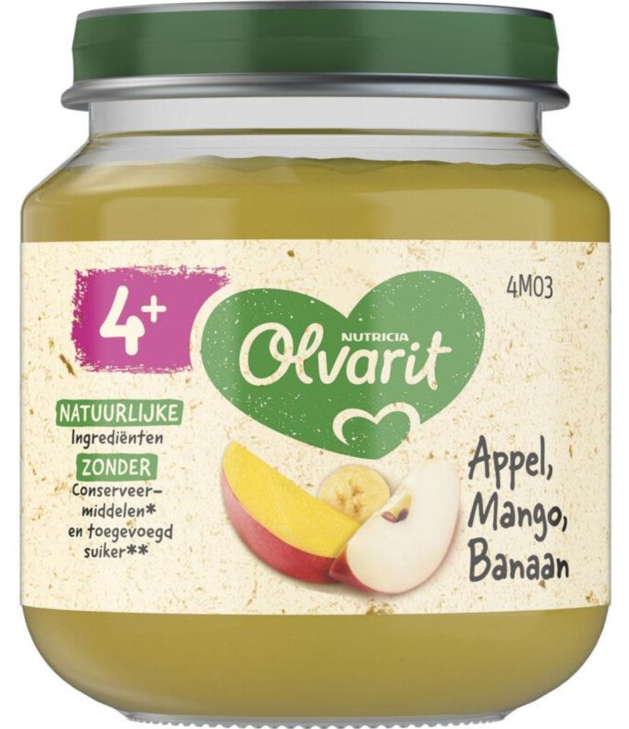 Olvarit appel-mango-banaan babyvoeding, 125g – fruitpuree, Productafbeelding 