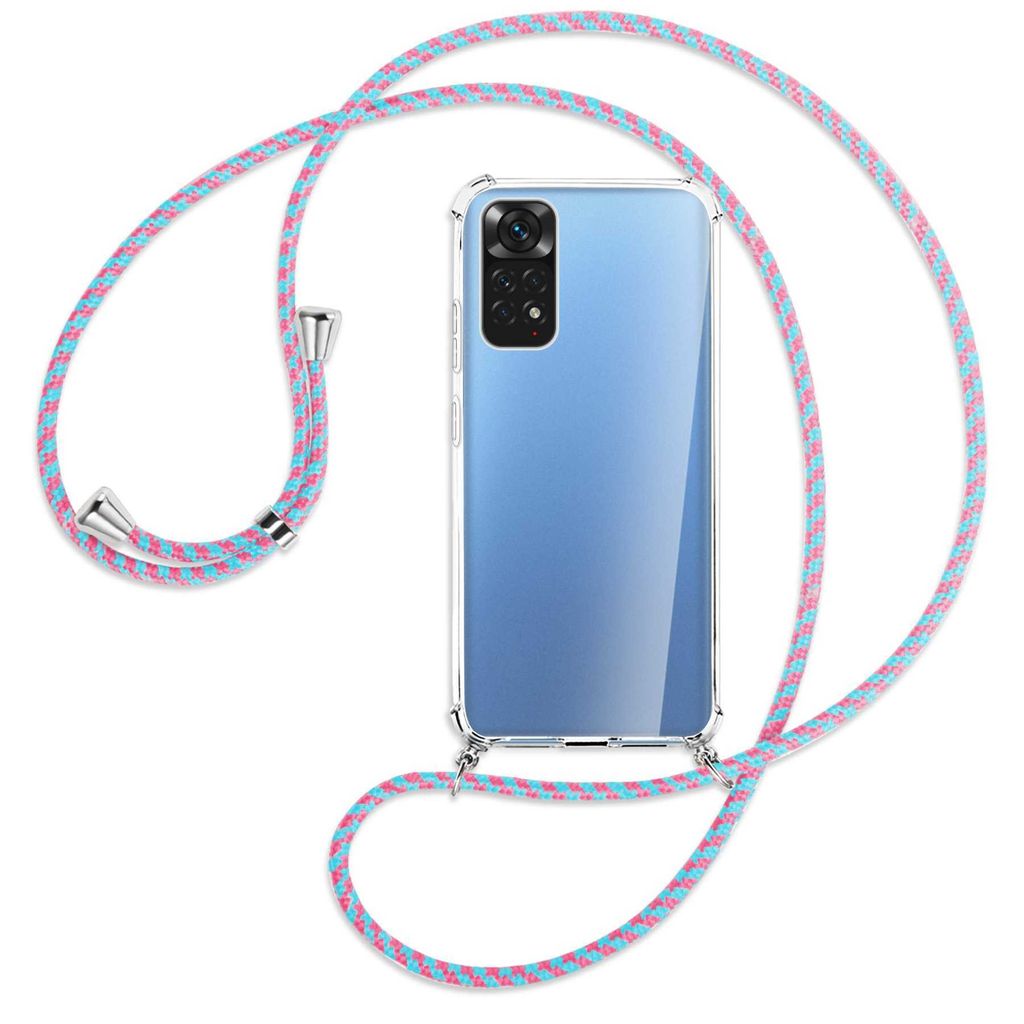 Handykette Backcover-Schutzhülle mit Band (Metall silberfarben) für Xiaomi Redmi Note 11S 4G - pink/mint