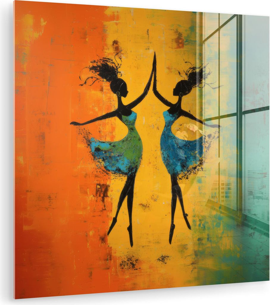 MuchoWow Glasbilder - Bilder auf Wandbild - Foto auf Glas Tanzen - Frauen - Farbtextur 30x30 cm Wanddekoration aus Glas - Acrylglasbild - Acrylbilder