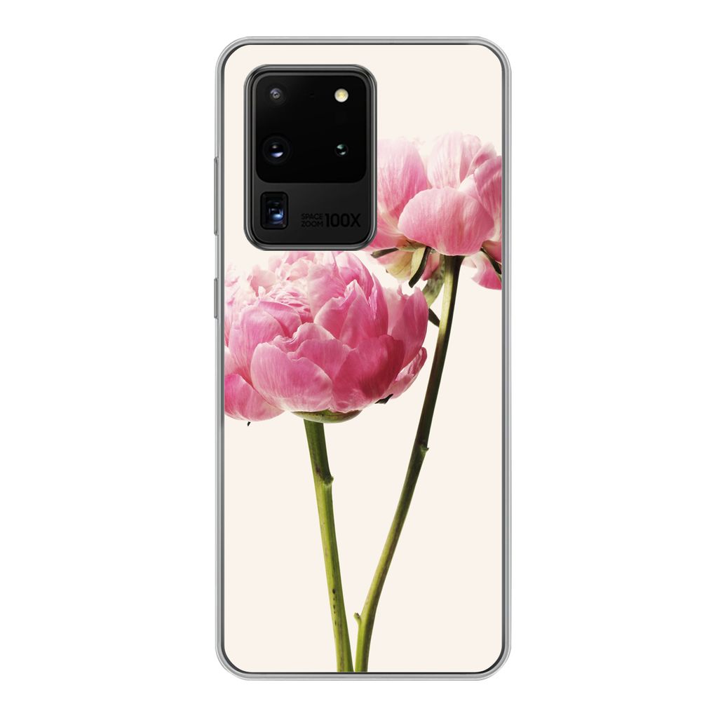MuchoWow Handyhülle Schutzhülle Hülle für Samsung Galaxy S20 Ultra Blumen - Blüte - Rosa Silikon Softcase Handy Hülle - Karteninhaber
