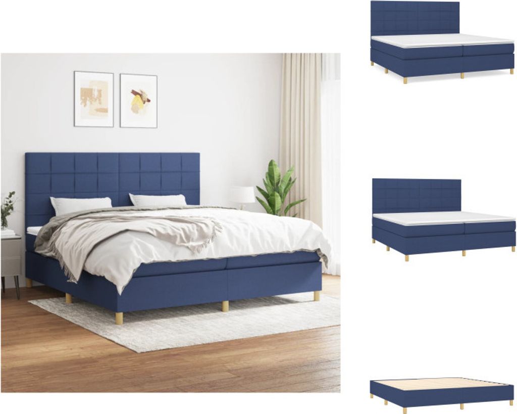 vidaXL Boxspringbett mit Matratze Blau 200x200 cm Stoff - Betten & Bettgestelle