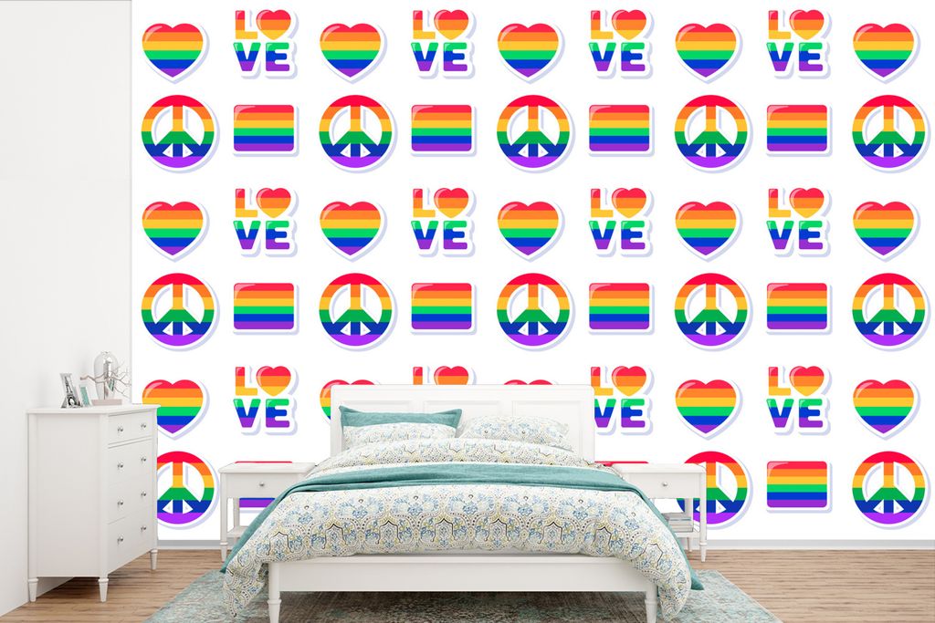 MuchoWow Fototapete für Wohnzimmer oder Schlafzimmer Wandtapete Vinyl Motivtapete Stolz - Regenbogen - Liebe - 600x400 cm - Vinyltapeten