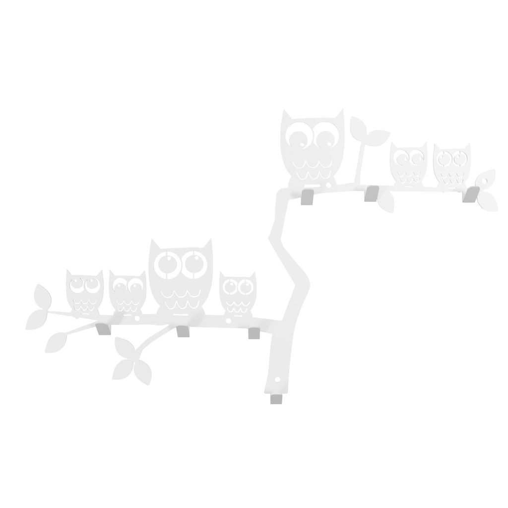 Metall Wandhaken für Kleidung, Wandkleiderbügel, Wandgarderobe, Kleiderhaken, Flurgarderobe, Garderobe Flur, Eule, Eulen, Baum, Ast, weiß