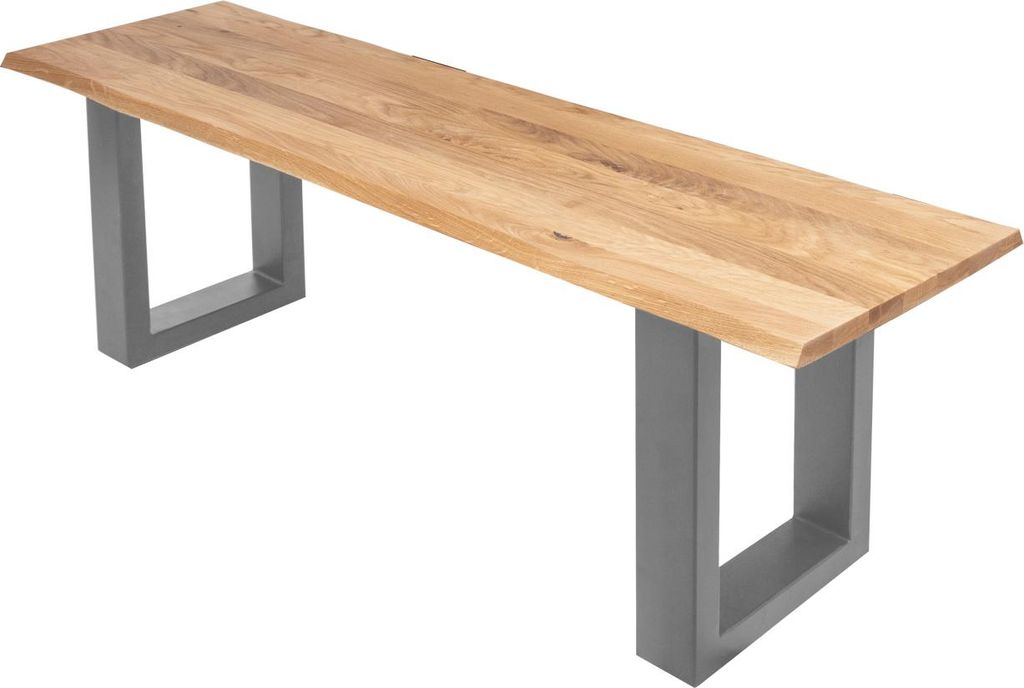 Sitzbank Baumkante 160 cm Eichenholz massiv geölt silber ENRICO