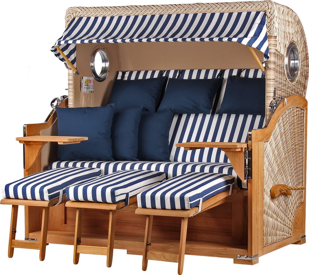 Strandkorb - bene living - Königssee Dreisitzer Teak Bullauge - PE shell - Modell 518 - inkl. Liftersystem
