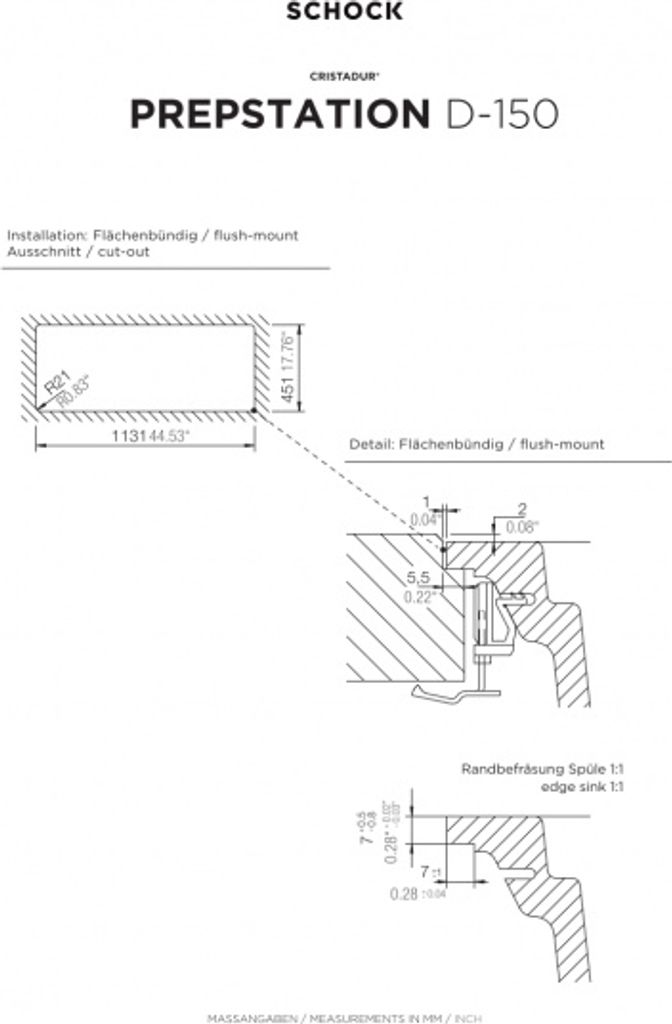 Schock Einbauspüle Cristadur Prepstation D-150 A Green Line Dusk DSK Exzenterbedienung