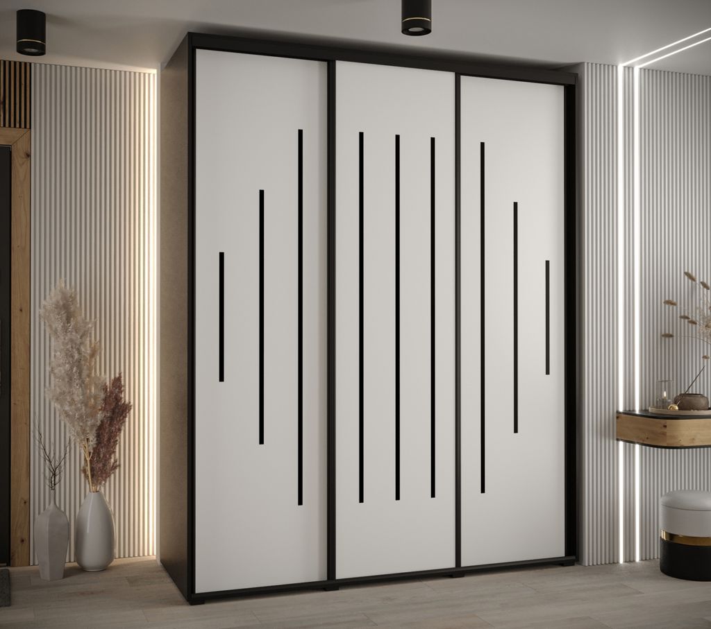 Kleiderschrank ASIRI 12 - 190/60 cm, schwarz/weiß/schwarz