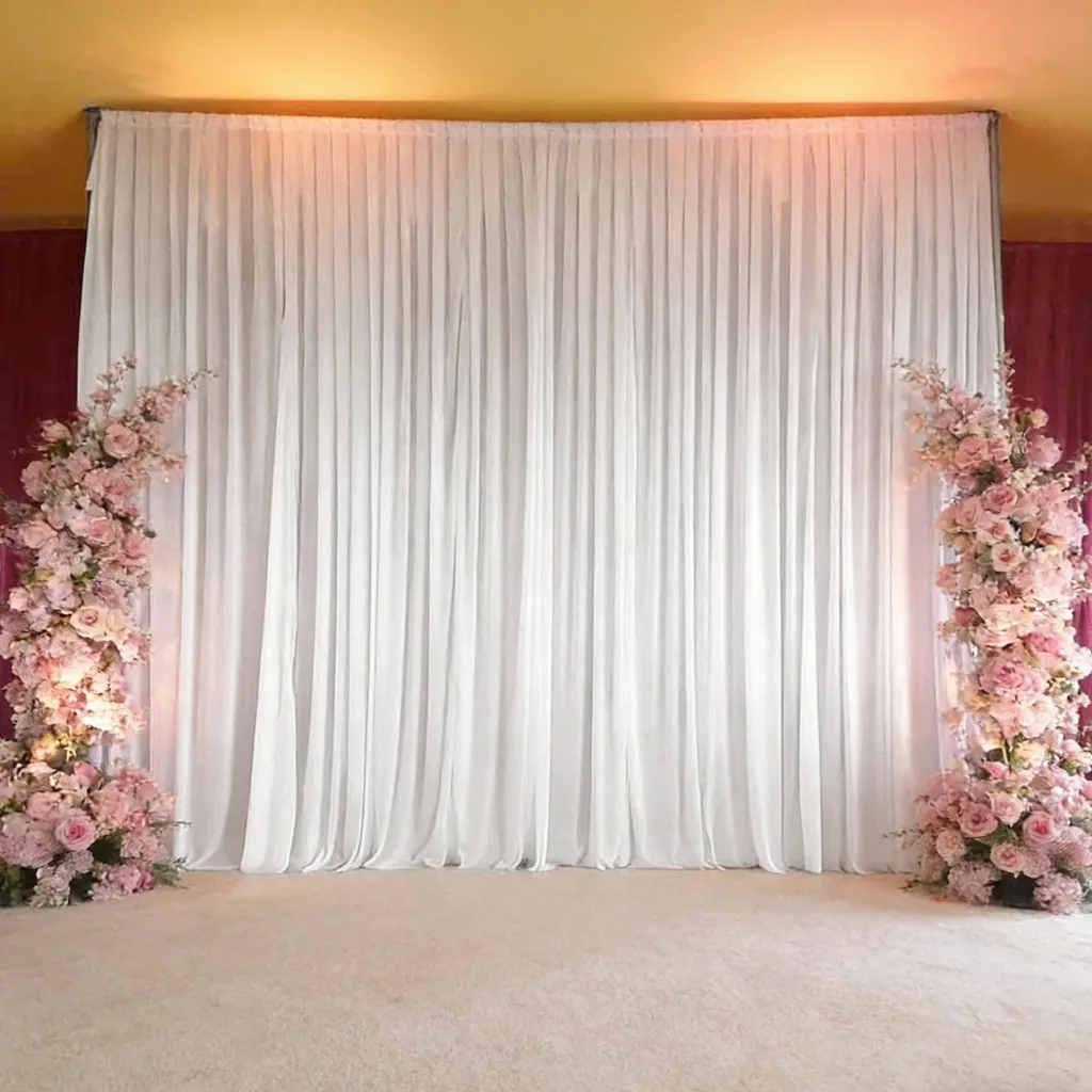 Rideau fond de photobooth blanc 6x3m pour studio photo et fête d'anniversaire