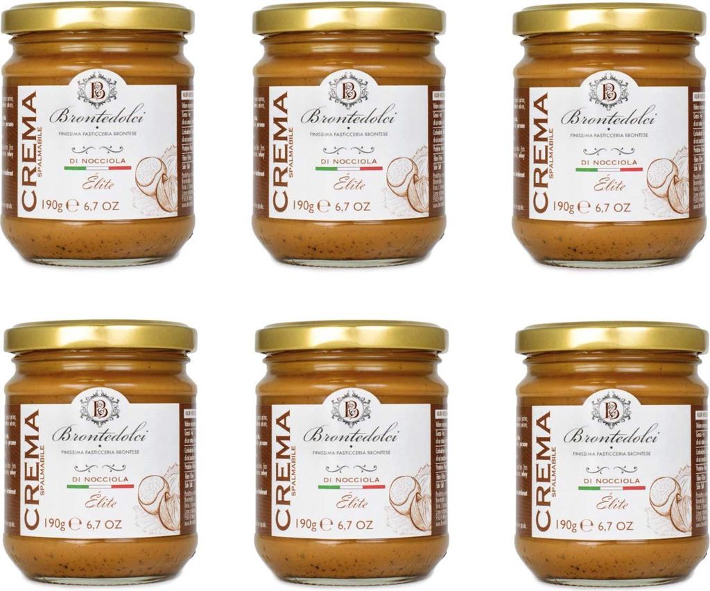 6x Brontedolci Crema Spalmabile di Nocciola Streichfähige Haselnusscreme 190g in Glas aus Sizilien mit 40% Haselnüssen