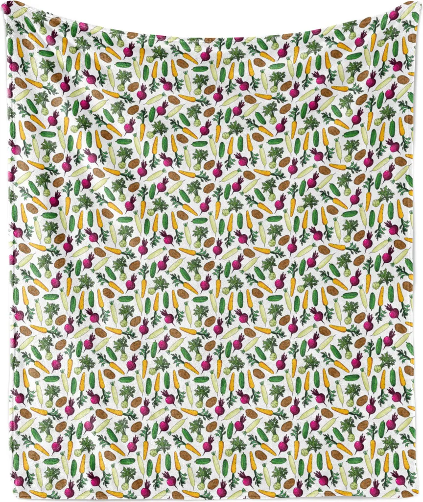 ABAKUHAUS Coperta in morbido pile di flanella, motivo con prodotti agricoli, soffice peluche per interni ed esterni, 125 x 175 cm, multicolore