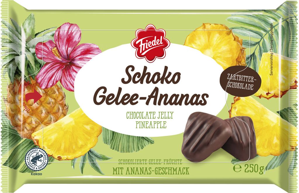 Friedel Schoko Gelee Ananas Gelee mit Zartbitter Schokolade 250g
