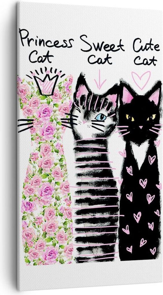 Bild auf Leinwand - Leinwandbild - Katzen Blumen Tiere - 45x80cm - Wand Bild - Wanddeko - Wandbilder - Leinwanddruck - Bilder - Kunstdruck - Wandde...